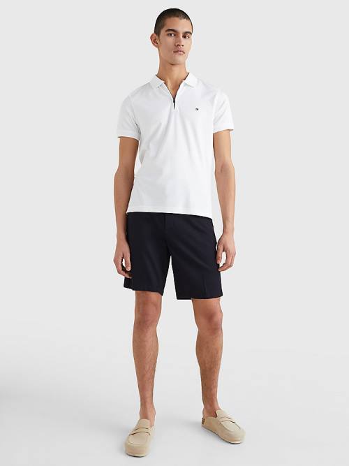 White Tommy Hilfiger Half-Zip Interlock Slim Fit Men's Polo Shirts | TH570WZE