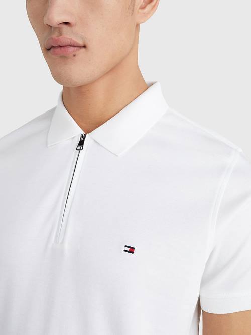 White Tommy Hilfiger Half-Zip Interlock Slim Fit Men's Polo Shirts | TH570WZE