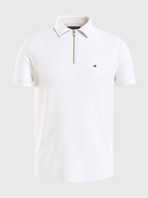 White Tommy Hilfiger Half-Zip Interlock Slim Fit Men's Polo Shirts | TH570WZE