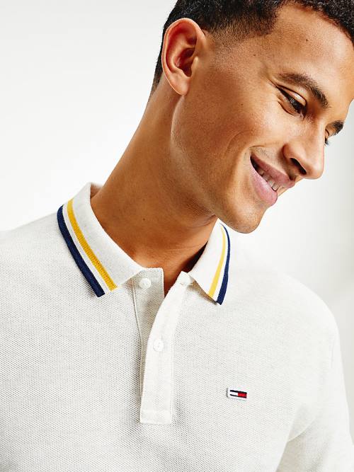 White Tommy Hilfiger Heathered Knit Tipped Collar Men's Polo Shirts | TH605EAD