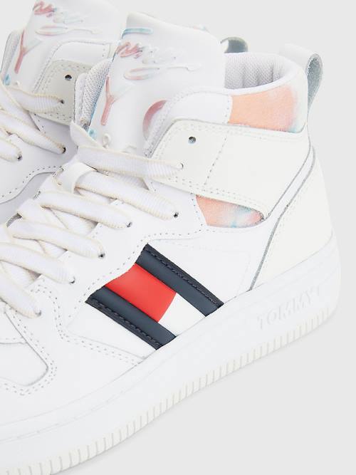 White Tommy Hilfiger High-Top Basketball Women's Sneakers | TH217GHV