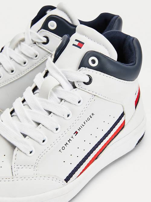 White Tommy Hilfiger High-Top Lace-Up Boys' Sneakers | TH280LIS