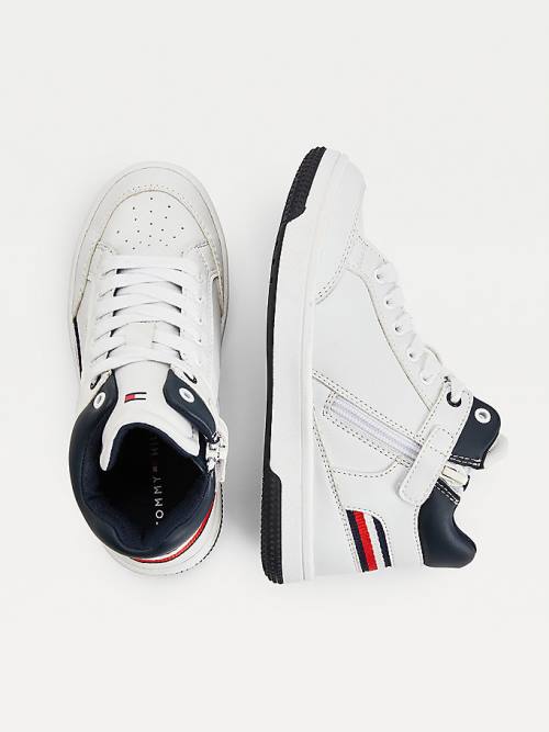 White Tommy Hilfiger High-Top Lace-Up Boys' Sneakers | TH280LIS