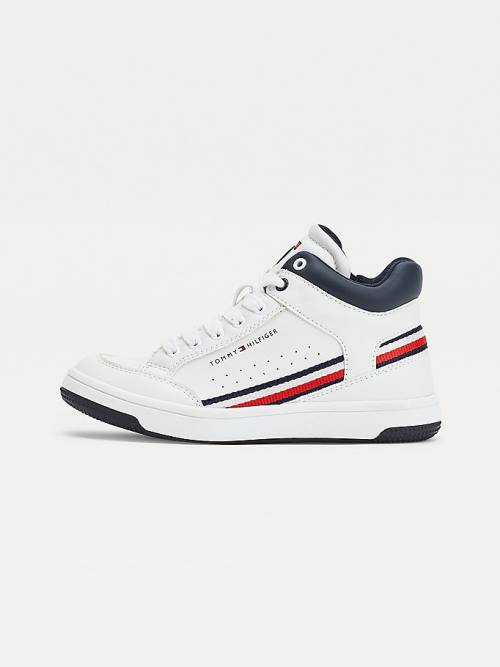 White Tommy Hilfiger High-Top Lace-Up Boys' Sneakers | TH280LIS