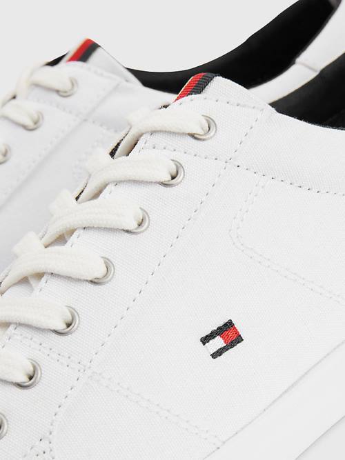 White Tommy Hilfiger Iconic Lace-Up Canvas Men's Sneakers | TH759QWL