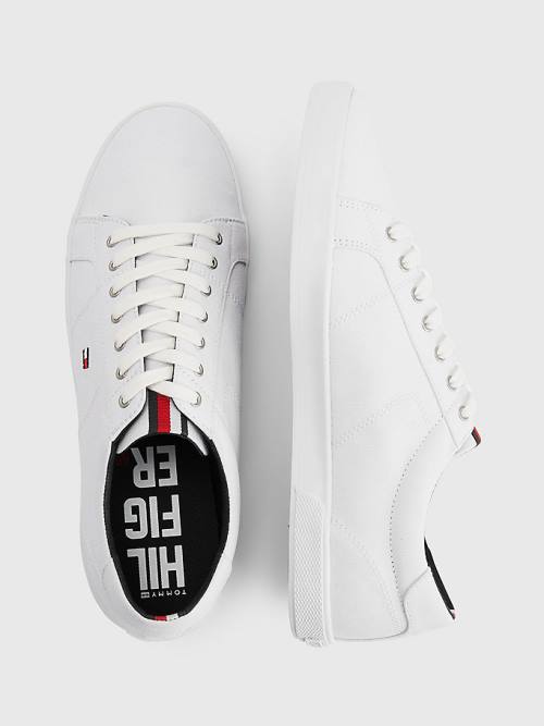 White Tommy Hilfiger Iconic Lace-Up Canvas Men's Sneakers | TH759QWL