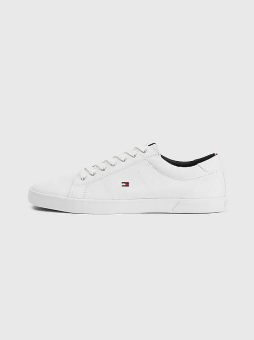 White Tommy Hilfiger Iconic Lace-Up Canvas Men's Sneakers | TH759QWL