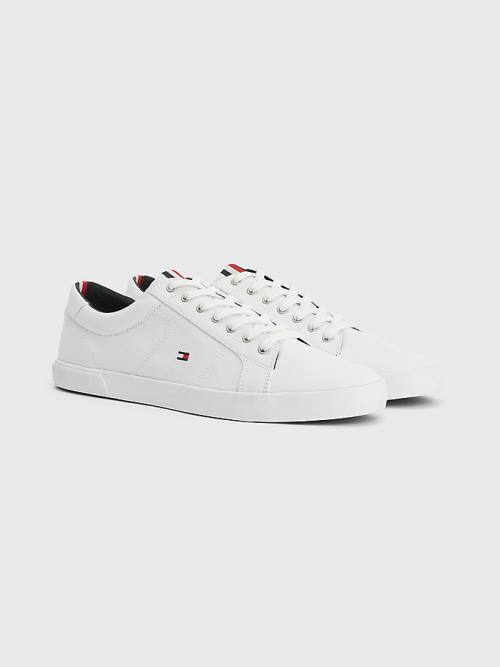 White Tommy Hilfiger Iconic Lace-Up Canvas Men\'s Sneakers | TH759QWL