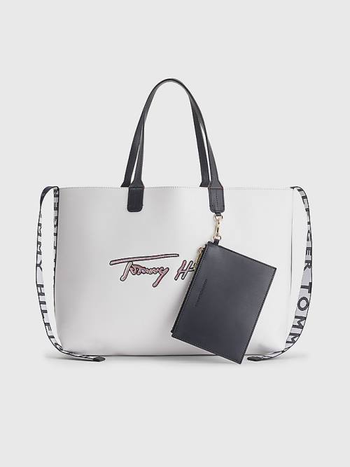 White Tommy Hilfiger Iconic Signature Tote Women\'s Bags | TH873VZS