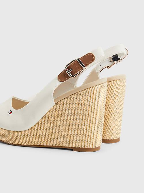 White Tommy Hilfiger Iconic Slingback Espadrille High Heel Wedges Women's Sandals | TH104JZT