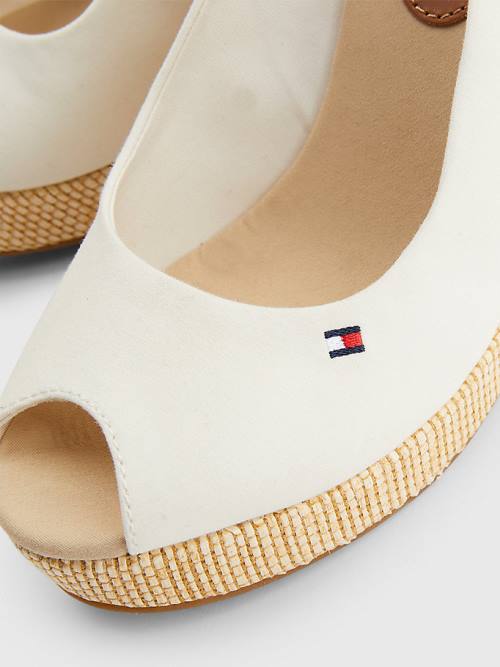 White Tommy Hilfiger Iconic Slingback Espadrille High Heel Wedges Women's Sandals | TH104JZT