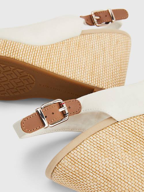 White Tommy Hilfiger Iconic Slingback Espadrille High Heel Wedges Women's Sandals | TH104JZT