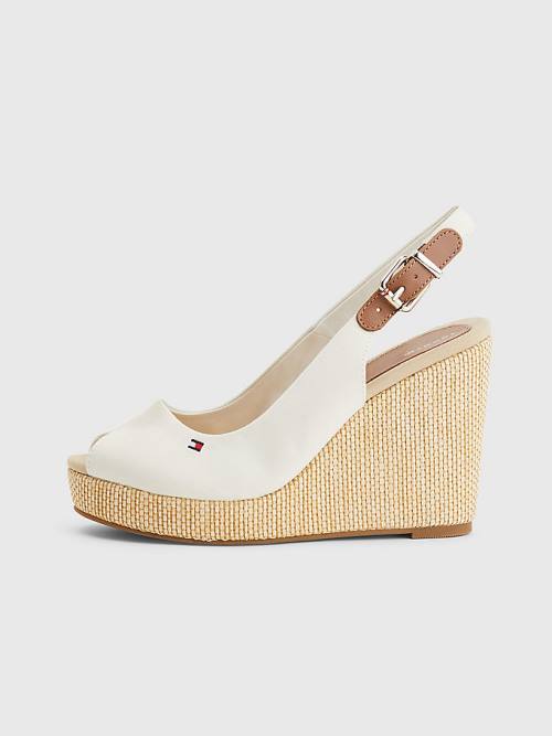 White Tommy Hilfiger Iconic Slingback Espadrille High Heel Wedges Women's Sandals | TH104JZT