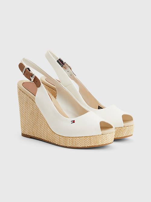 White Tommy Hilfiger Iconic Slingback Espadrille High Heel Wedges Women\'s Sandals | TH104JZT