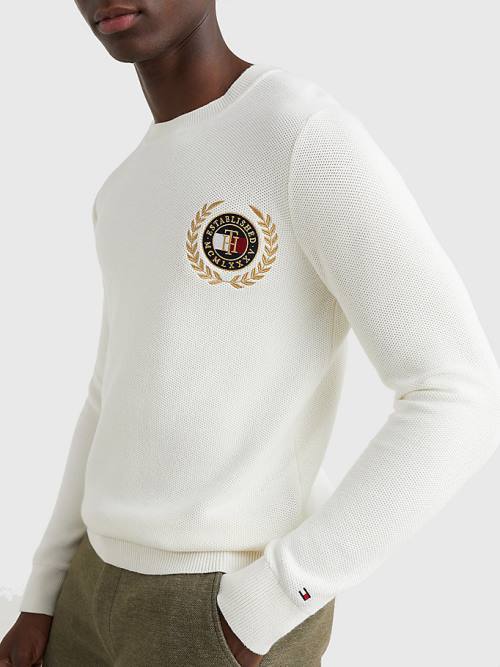 White Tommy Hilfiger Icons Crest Embroidery Jumper Men's Sweaters | TH148YXM