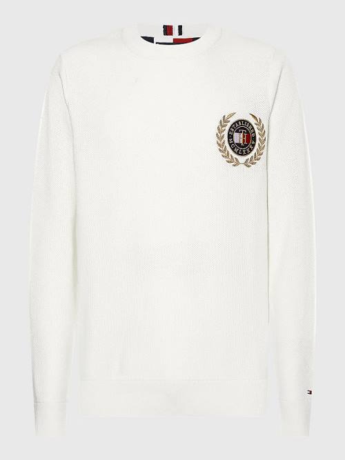 White Tommy Hilfiger Icons Crest Embroidery Jumper Men's Sweaters | TH148YXM