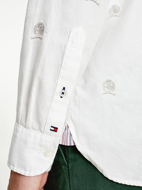 White Tommy Hilfiger Icons Crest Embroidery Regular Fit Men's Shirts | TH610CEK