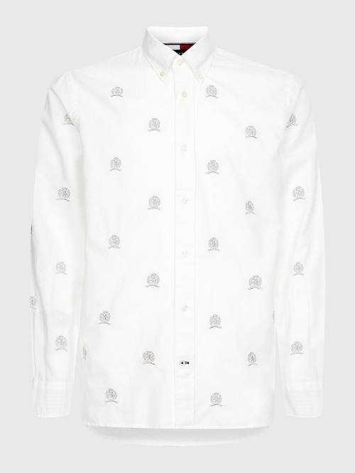 White Tommy Hilfiger Icons Crest Embroidery Regular Fit Men\'s Shirts | TH610CEK