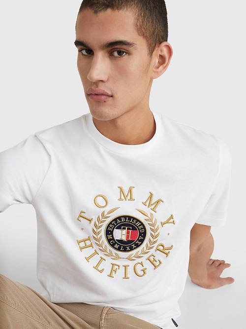 White Tommy Hilfiger Icons Embroidery Men's T Shirts | TH261JHD