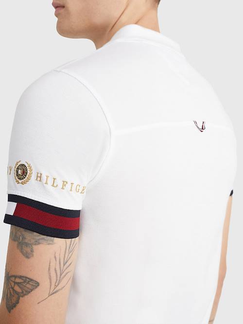 White Tommy Hilfiger Icons Flag Slim Fit Men's Polo Shirts | TH876DNA