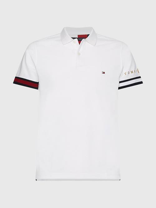 White Tommy Hilfiger Icons Flag Slim Fit Men's Polo Shirts | TH876DNA