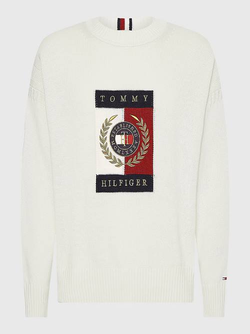 White Tommy Hilfiger Icons Intarsia Graphic Jumper Men's Sweaters | TH287KPM