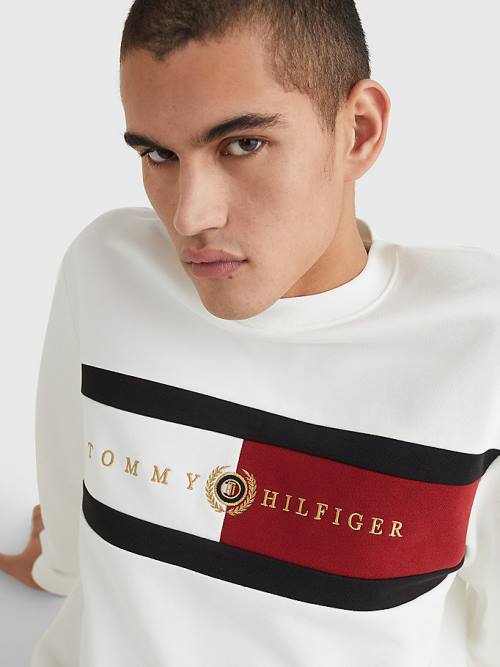 White Tommy Hilfiger Icons Logo Crew Neck Men's Sweatshirts | TH932LND