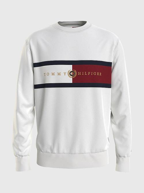 White Tommy Hilfiger Icons Logo Crew Neck Men's Sweatshirts | TH932LND