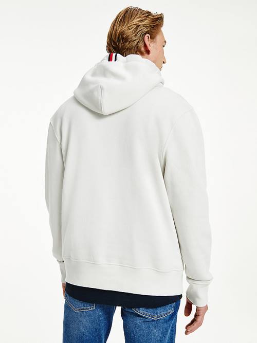 White Tommy Hilfiger Icons Logo Embroidery Relaxed Fit Men's Hoodie | TH039VWQ