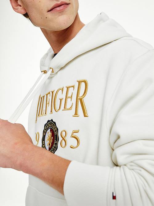 White Tommy Hilfiger Icons Logo Embroidery Relaxed Fit Men's Hoodie | TH039VWQ