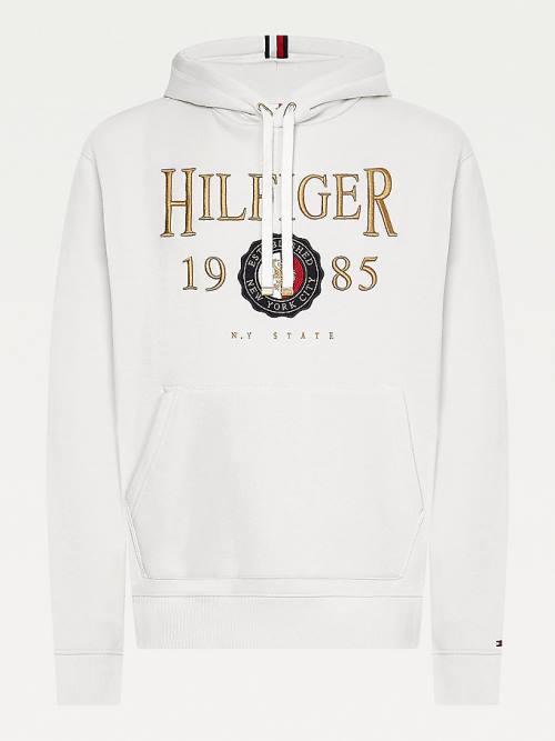 White Tommy Hilfiger Icons Logo Embroidery Relaxed Fit Men's Hoodie | TH039VWQ