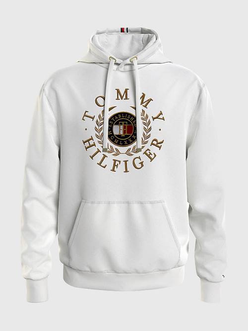 White Tommy Hilfiger Icons Logo Embroidery Men\'s Hoodie | TH620OZP