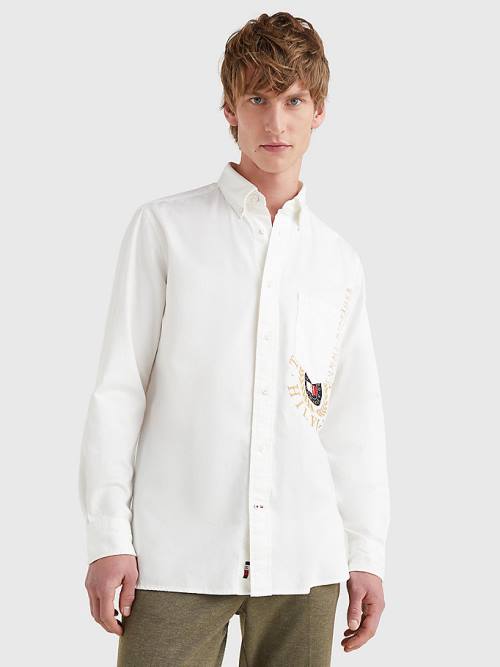 White Tommy Hilfiger Icons Logo Embroidery Men's Shirts | TH918FGS