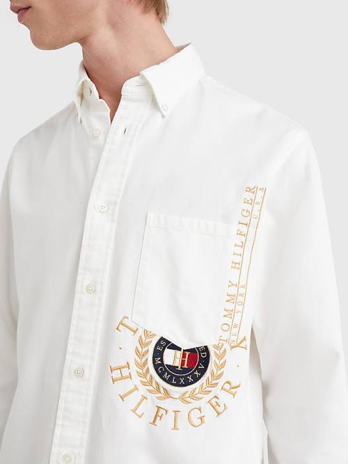 White Tommy Hilfiger Icons Logo Embroidery Men's Shirts | TH918FGS