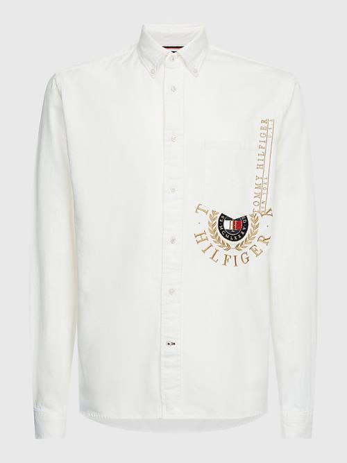 White Tommy Hilfiger Icons Logo Embroidery Men\'s Shirts | TH918FGS