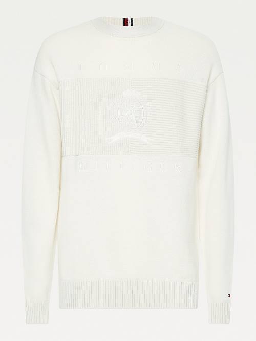 White Tommy Hilfiger Icons Oversized Crest Flag Jumper Men's Sweaters | TH091MPR