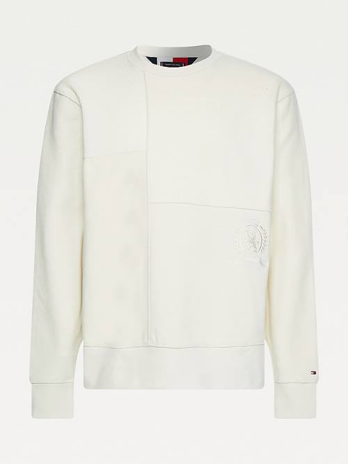 White Tommy Hilfiger Icons Relaxed Fit Crest Panel Men's Sweatshirts | TH215RZV