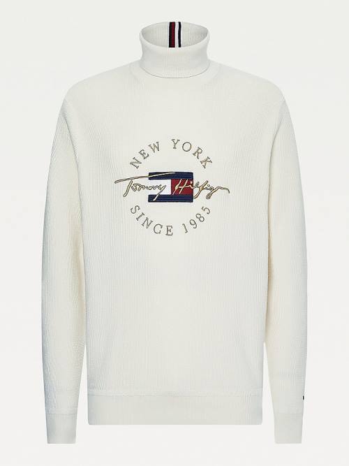 White Tommy Hilfiger Icons TH Flex Roll Neck Jumper Men's Sweaters | TH635GEH