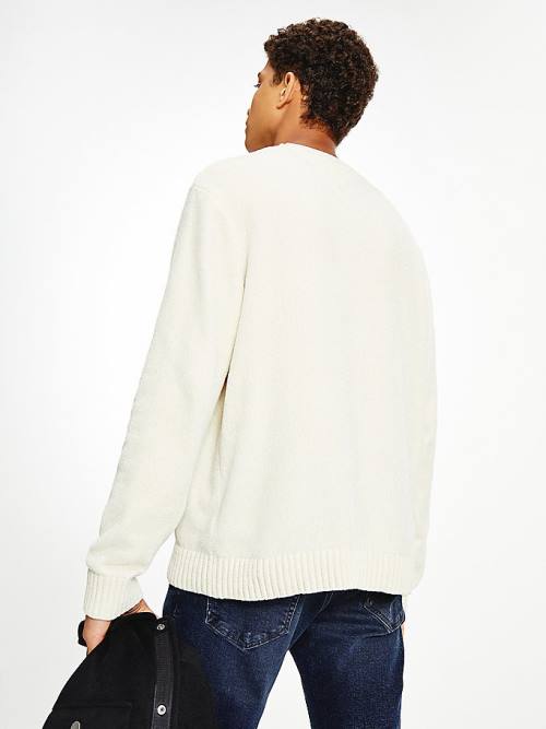 White Tommy Hilfiger Intarsia Flag Relaxed Fit Jumper Men's Sweaters | TH752MWS