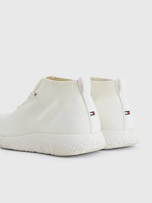 White Tommy Hilfiger Knitted Runner High-Top Men's Sneakers | TH709IQL