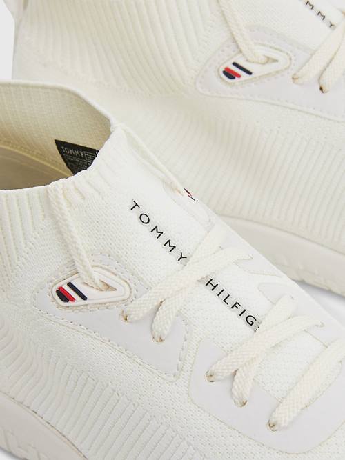 White Tommy Hilfiger Knitted Runner High-Top Men's Sneakers | TH709IQL