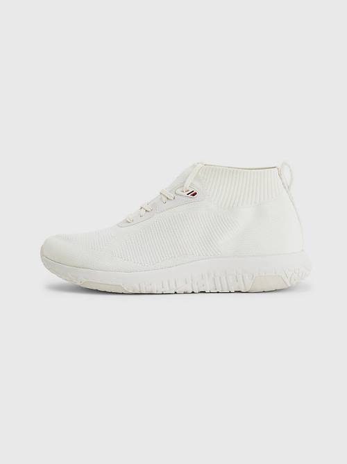 White Tommy Hilfiger Knitted Runner High-Top Men's Sneakers | TH709IQL