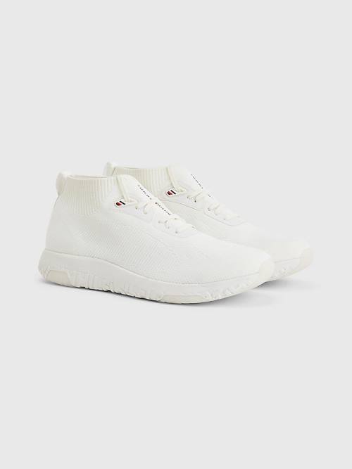 White Tommy Hilfiger Knitted Runner High-Top Men\'s Sneakers | TH709IQL