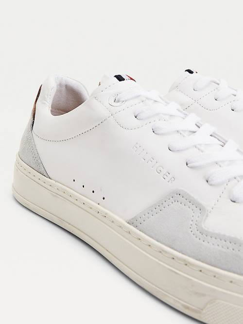 White Tommy Hilfiger Leather And Suede Cupsole Men's Sneakers | TH132MOT