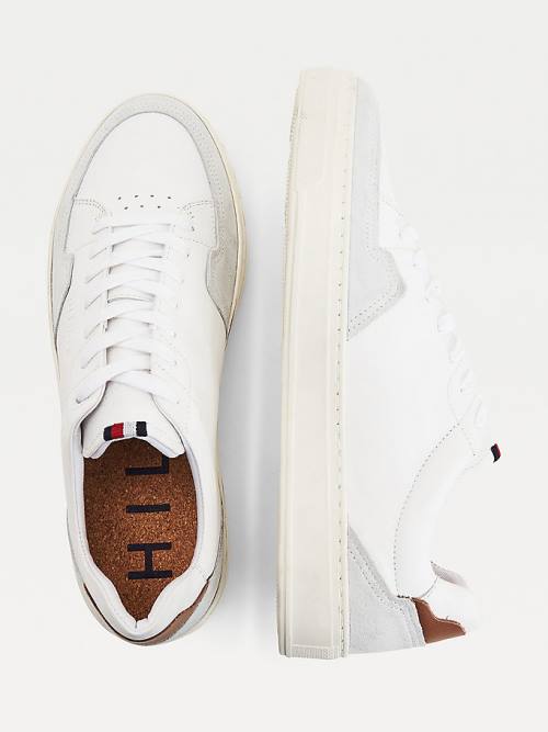 White Tommy Hilfiger Leather And Suede Cupsole Men's Sneakers | TH132MOT