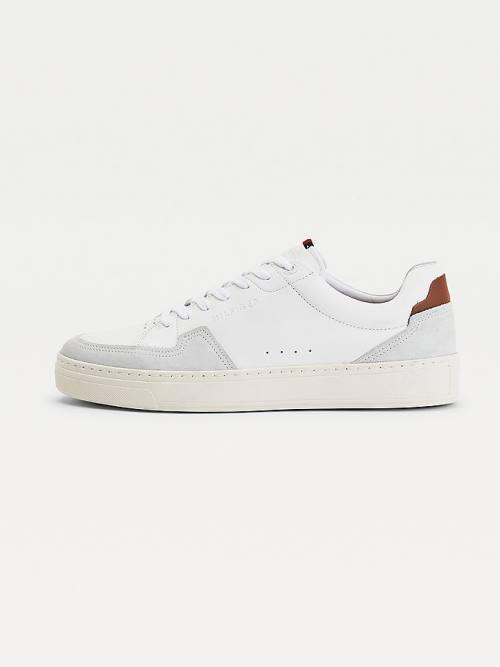 White Tommy Hilfiger Leather And Suede Cupsole Men's Sneakers | TH132MOT