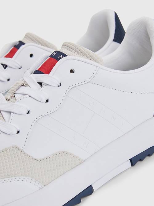 White Tommy Hilfiger Leather Cupsole Men's Sneakers | TH162SWF