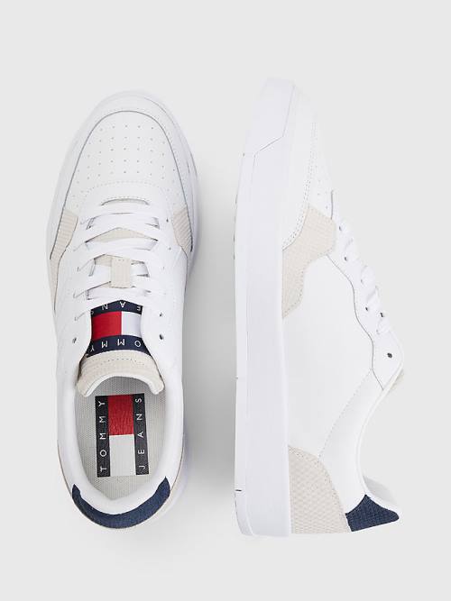 White Tommy Hilfiger Leather Cupsole Men's Sneakers | TH162SWF