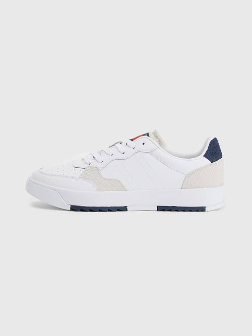 White Tommy Hilfiger Leather Cupsole Men's Sneakers | TH162SWF