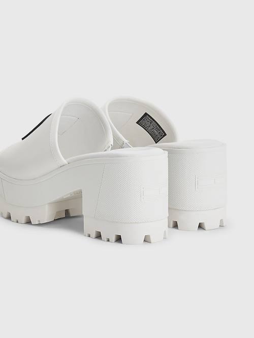 White Tommy Hilfiger Leather Flag Block Heel Mules Women's Sandals | TH072LTW